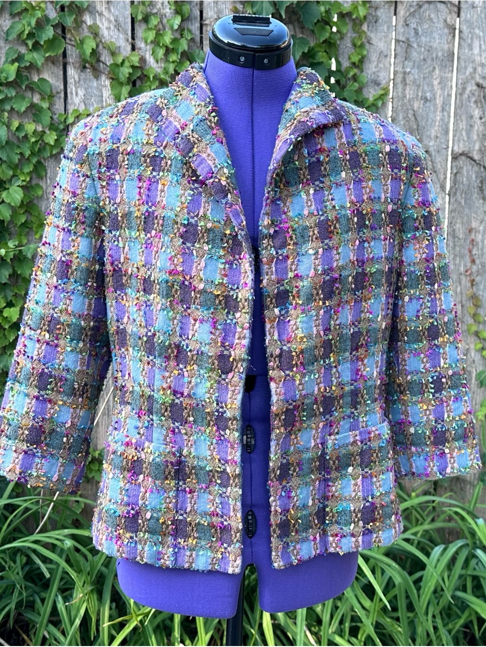 Vintage size 4 Doncaster purple green multi woven jacket blazer
